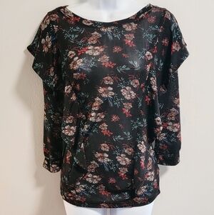 SP Free People Dock Street Floral Black Dark Coquette Cottage Fairy Ruffle Sheer